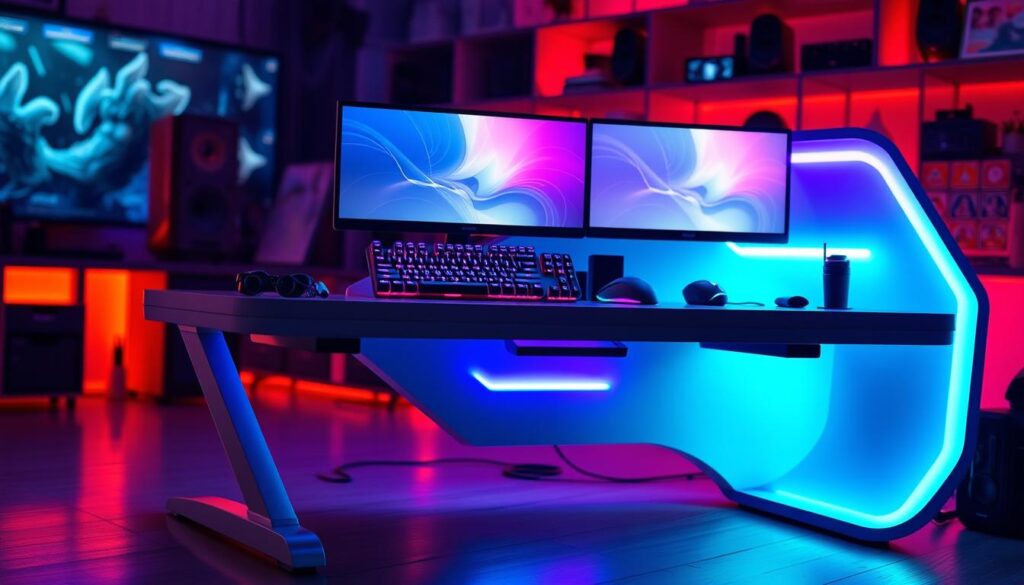 Customized gaming desk with RGB lighting